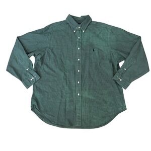 Ralph Lauren Classic Fit Gingham Button Down Shirt Mens 17.5 34/35 Green‎ Casual